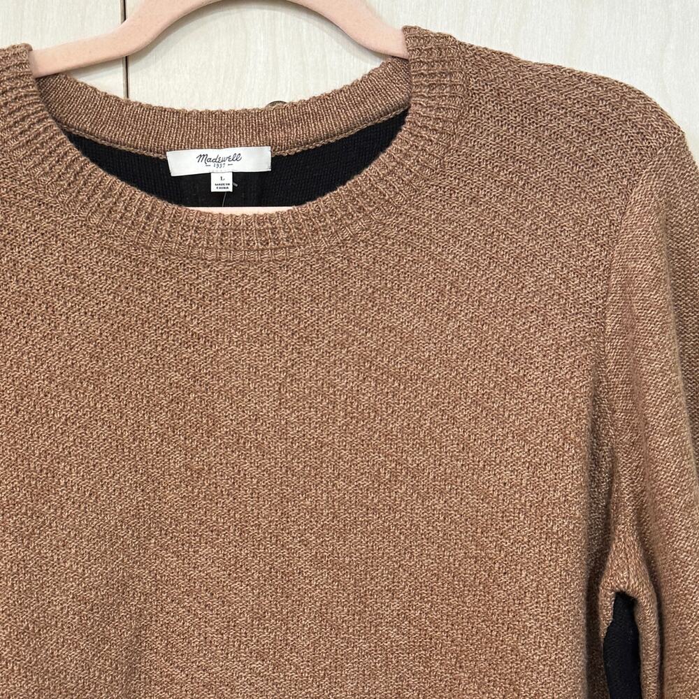 MADEWELL Back Zip Sweater SZ L NEW Brown Black Color Block Crewneck - Picture 3 of 12